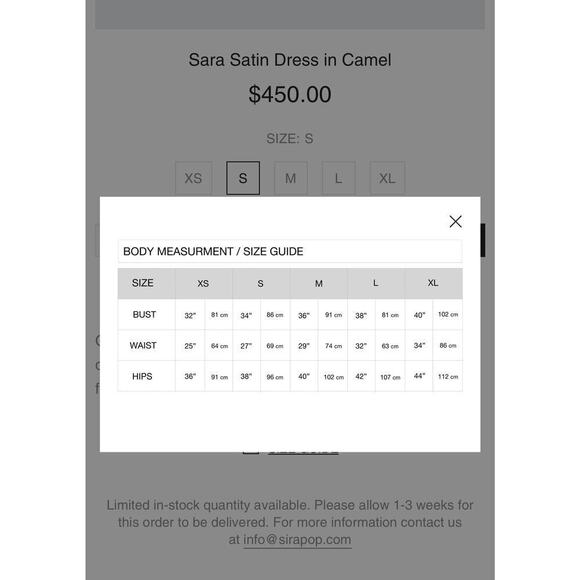 Sirapop Sara Satin Asymmetric Side-Drape Midi Dress in Camel NWTI – Size Small - Picture 16 of 17